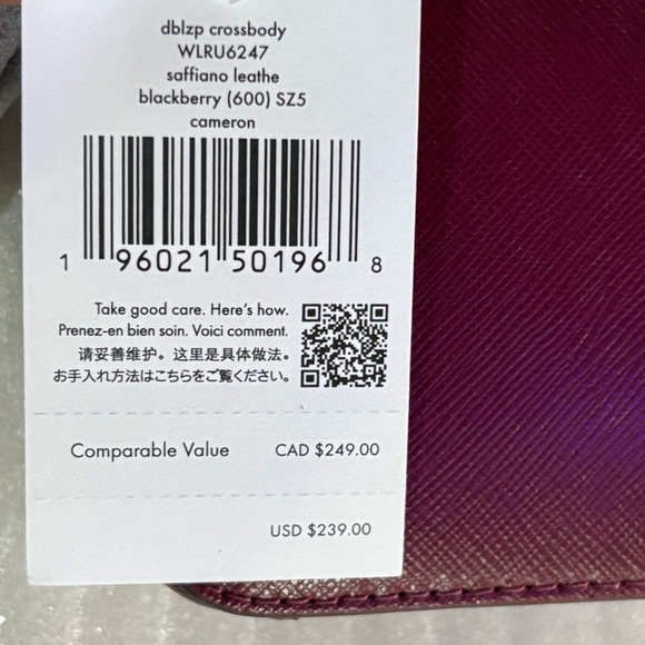 Kate Spade Double Zip Cameron Crossbody Saffiano Leather Blackberry - Picture 9 of 9